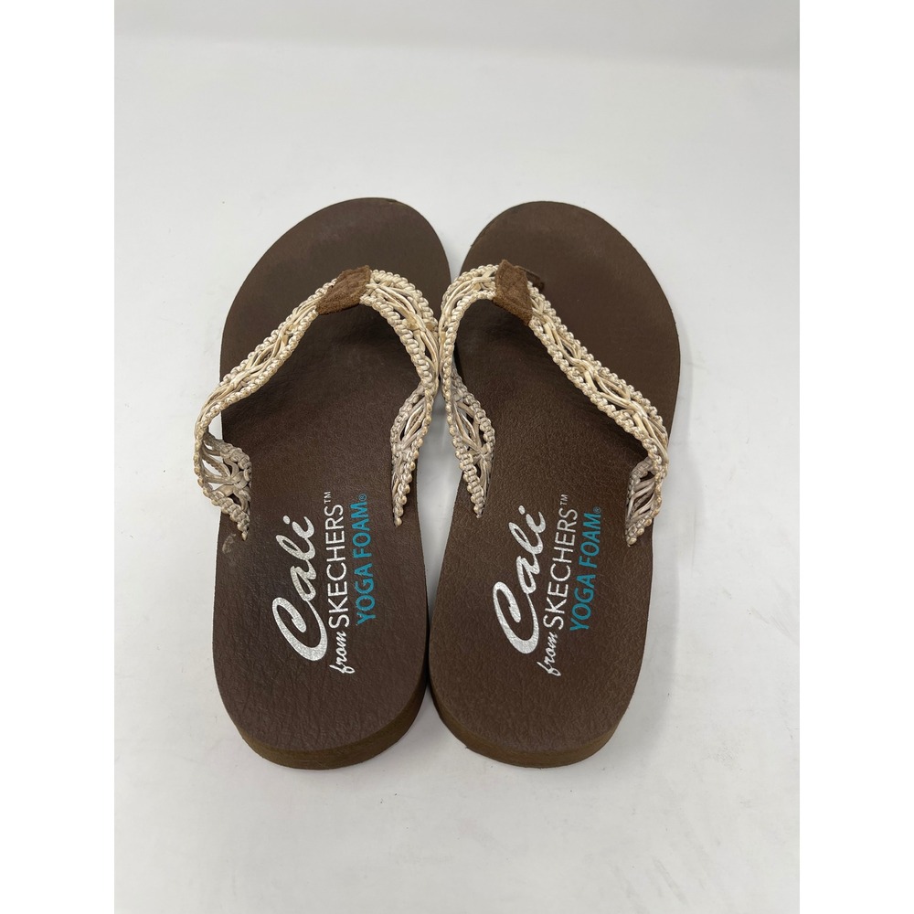 Skechers Cali Yoga Foam Flip Flops Women's 8 Brown Woven Macrame Sandals - Picture 3 of 9